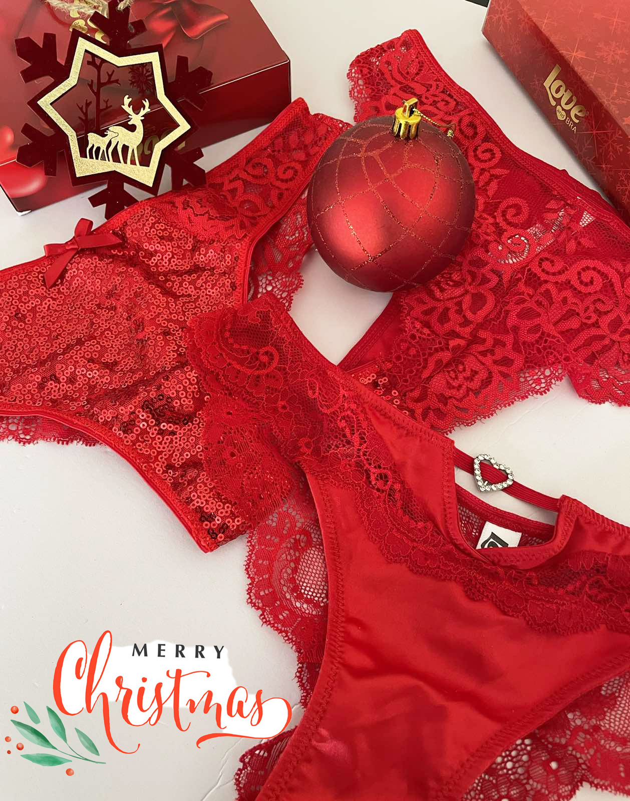 Червена бразилиана с пайети Love and Bra 31828